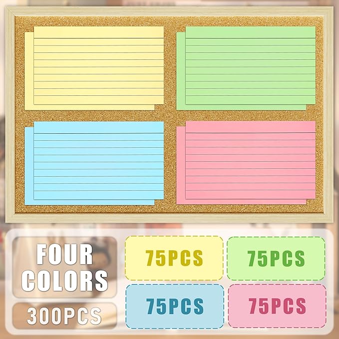 300 Count Colored Index Cards, 3x5 Inches Flash Cards with Ring, Lined Notecards Ruled Study Card Flashcards Heavy Note Cards for Studying, Learning, School, College