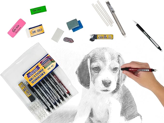 June Gold 12 Pack of Retractable Pen Eraser Stick Refills - Latex-Free, White Vinyl, & Precision Erasing