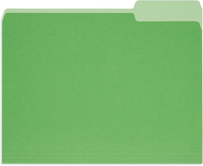 100 Blue Summit Supplies Green File Folders, Two-Tone, 1/3 Cut Tabs, Letter Size, Durable 11pt Paper, File Folders Green, Bulk 100 Pack