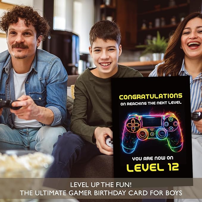 Gooji 5x7 Gamer Birthday Card for Boys โ Cool Video Game Birthday Card for Son, Grandson, Brother, Nephew, Kids Ages 9, 10, 11, 12 โ Fun Gift for Gamers (12Y)
