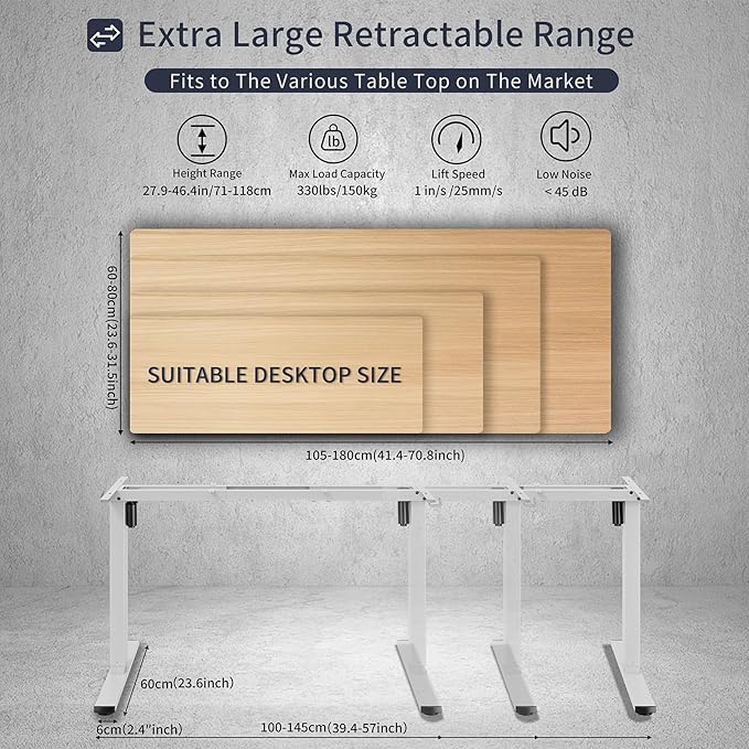 Standing Desk Frame, Electric Stand up Desk Frame Height Adjustable Table Legs Sit Stand Desk Frame, Dual Motor Ergonomic Standing Desk Base Workstation, Frame Only, White