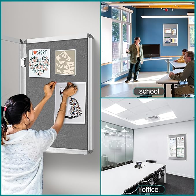 Magula 36"x24" Enclosed Bulletin Board Tamper-Proof Dispaly Case, Aluminium Frame, Shatter Resistant Lockable Bulletin Board, Lockable Noticeboard