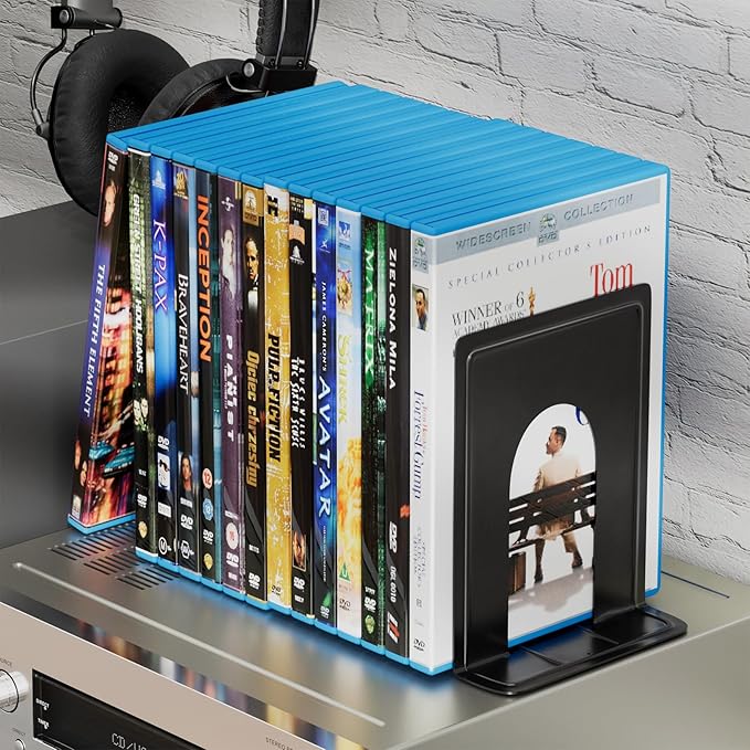 MaxGear Premium Matte Painted Heavy Duty Book Ends, Weight Added Bookends for Shelves, Black Non-Skid Metal Bookend/Stopper for Movies/CDs/Video Games, 6 x 4.6 x 6 in, (1 Pairs/2 Pieces, Large)