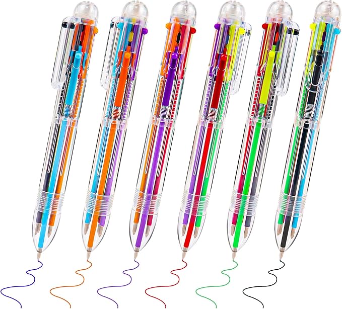 IHPUKIDI 24 Pack 0.5mm 6-in-1 Multicolor Ballpoint Pen, 6 Color Transparent Barrel Retractable Ballpoint Pens for Office School Supplies Students Gift