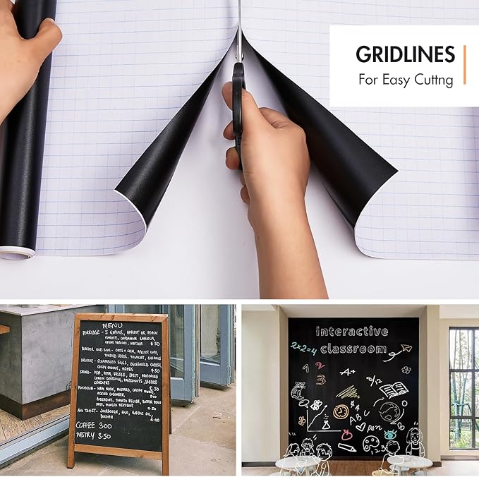 Chalkboard Wallpaper Stick and Peel: DIY Your Own Unique First Day of School Board Classroom Chalk Board Paint Self Adhesive Wall Paper with 8 Colorful Chalks (Black,17.5" x 118.1")