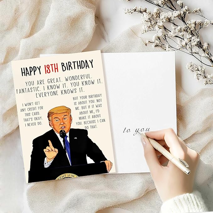 Funny Trump 18th Birthday Card for Boys Girls, Unique 18 Year Old Birthday Gifts for Him Her, Humorous Donald 18th Birthday Decorations for Son Daughter, Happy 18th Bday Gifts Cards
