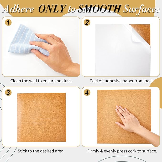 Cork Board Tiles 12 x 12 in 0.5 in Thick Square Bulletin Boards Cork Tiles Bulk with Push Pins Mini Natural Self Adhesive Backing Corkboards for Wall Home Office Floor DIY(14 Pcs)