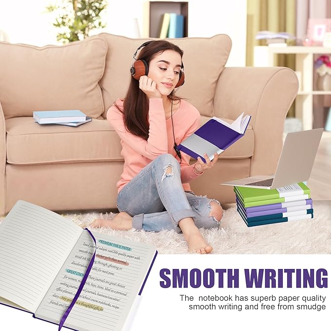 Lined Journal Notebook, 6Pack(Purple), 160 Pages, Medium 5.7 inches x 8 inches - 100 gsm Thick Paper, Hardcover