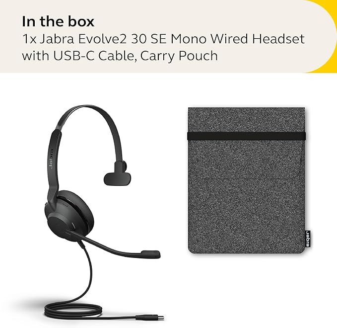 Jabra Evolve2 30 SE Wired Mono Noise Cancelling Headset - Features 2-Microphone Call Technology and USB-C Cable - MS Teams Certified, Works with All Other Platforms - Black
