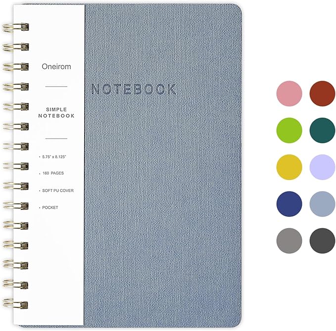Spiral Notebook-6.10" x 8.19" College Ruled Journal with Inner Pockets and 160 Pages,PU Leather Cover Business Journal, Twin-Wire Binding Notebook Perfect for Office & Home School Supplies