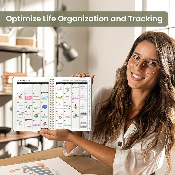 2025 Planner Weekly and Monthly, Jan 2025 - Dec 2025, Hardcover 2025 Calendar Planner Book with Monthly Tabs, Inner Pocket, Aesthetic Planner 2025 for Office Home School Planning - A5 (6.3" x 8.5"), Spiral Bound, Green