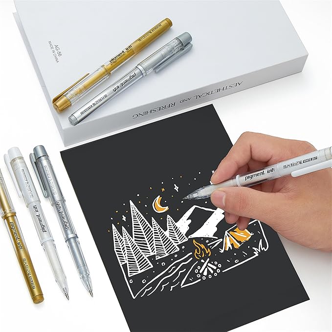 3 Colors Gel Pen Set, 6 Pack, 0.7mm Extra Fine Point,White,Gold and Silver Gel Ink Pens for Artists,White Pens for Black Paper,Artists Drawing,Journaling, Coloring 