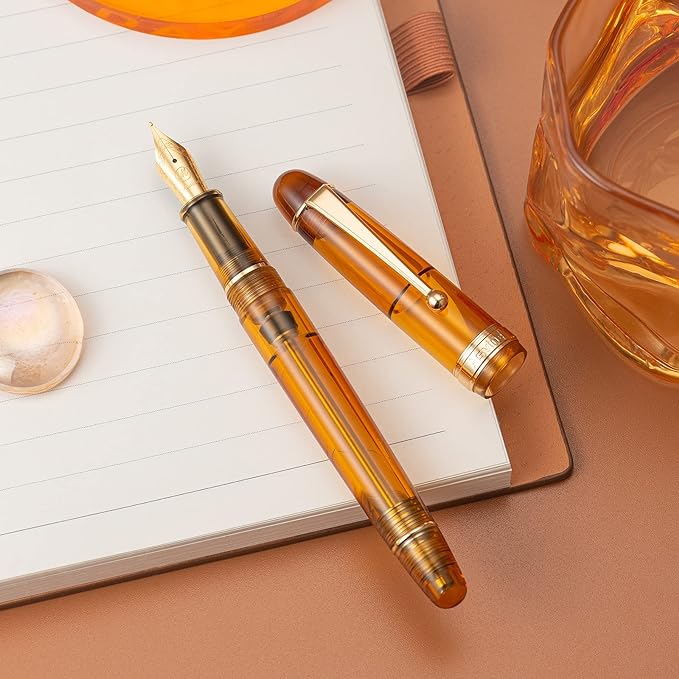 Asvine V126 Vacuum Filling Fountain Pen Extra Fine Nib, Transparent Brown Acrylic, Large-Capacity with Gift Case