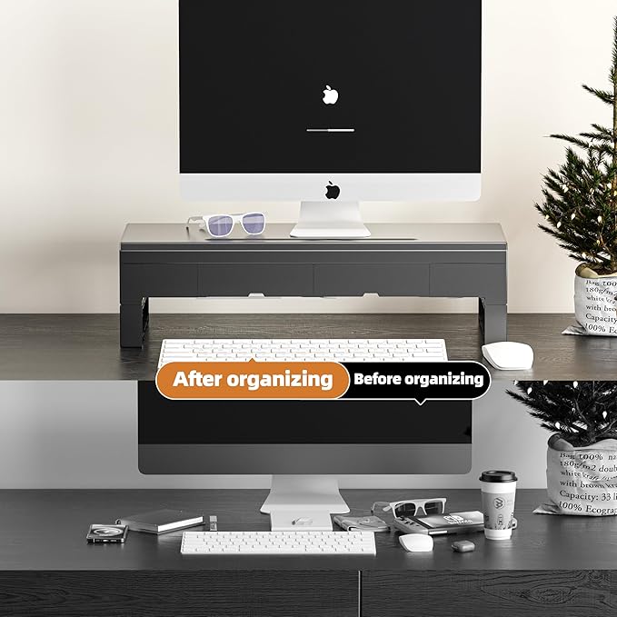 Computer monitor stand with 2 drawer ,Laptop Desk Shelf & Monitor Riser 21.6 inches long desk riser Monitors/PC/Laptop/Computer Space Saver Organizer ,Heavy Duty Gift Gaming Studio Offic (Basic Version, 500mm Drawer)