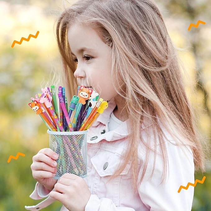 Ireer 60 Pcs Scented Pencils for Kids Animal Fruit Fun Smelly Pencils Bulk HB Graphite with 60 Pcs Cute Cartoon Toppers Gift for School Office Classroom Party Reward Supplies(Bright Style)