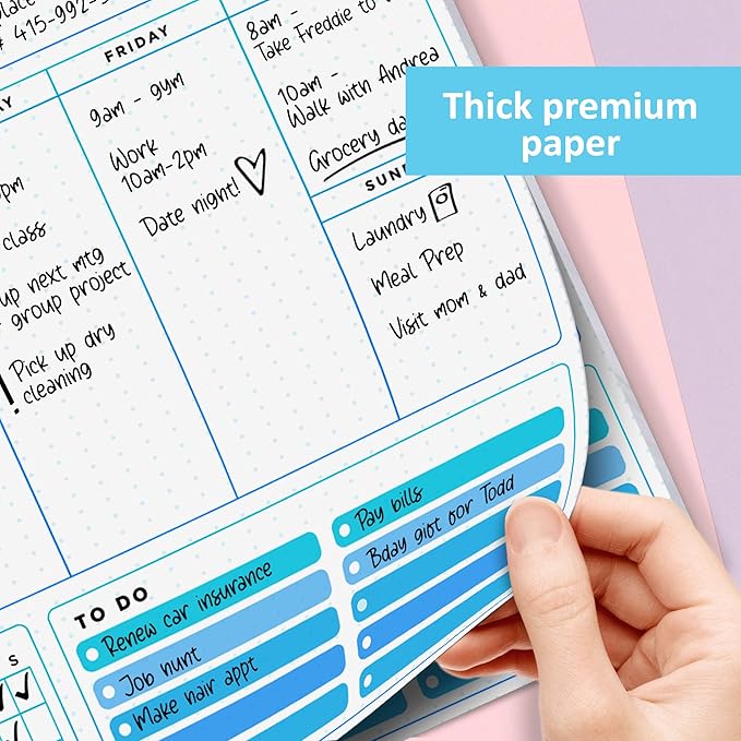 T Marie Weekly Planner Notepad - 52 8.5 x 11” Calendar Sheets Pad and Daily Habit Tracker With To Do List Scheduler - Appointment Calendar for Productivity to Reach Goals, Undated