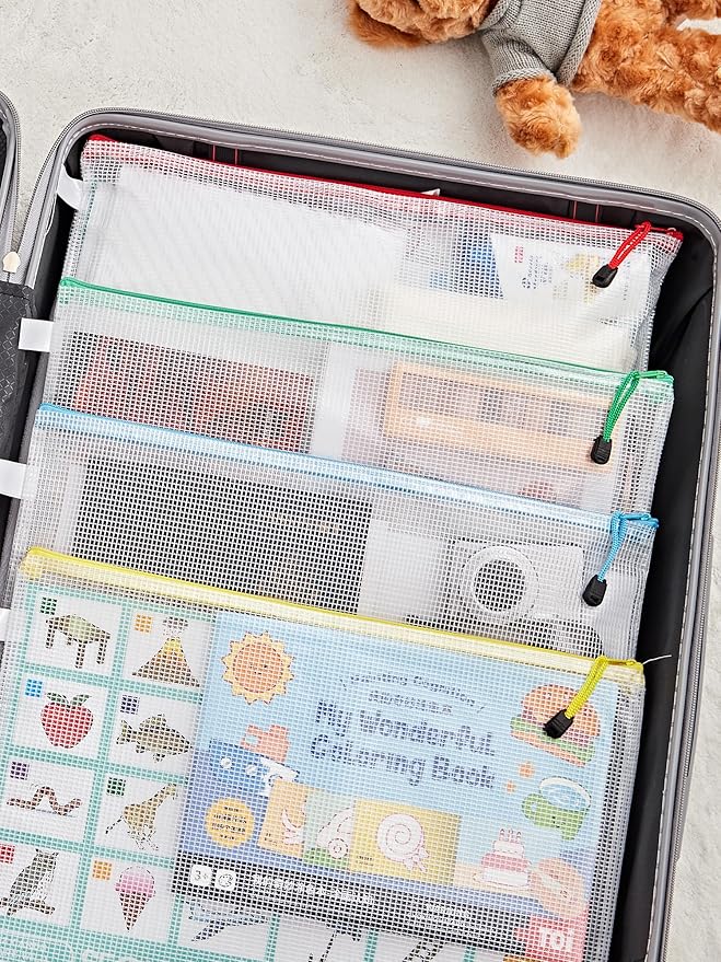 JARLINK 10 Pcs A3 Mesh Zipper Document Pouch, 10 Colors, Waterproof Plastic File Pouches for Organizing School and Office Supplies, Cosmetics, Travel Accessories