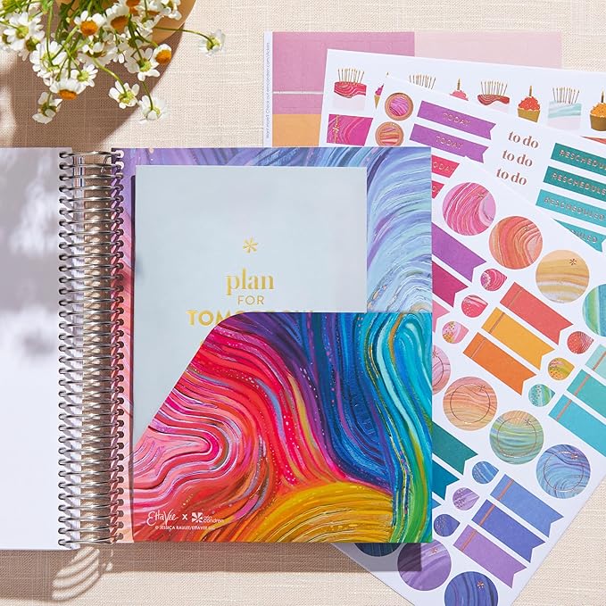 Erin Condren 12-Month Spiral Life Planner (Jan 2025 - Dec 2025) | 7x9 Weekly Planner with Monthly Calendars | Canvas Asterisk Covers, Evolve Interior, Vertical Layout, Platinum Coil