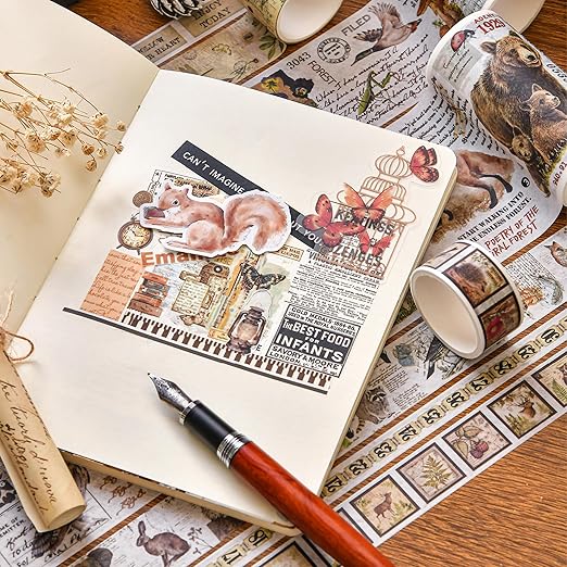 18 Rolls Vintage Washi Tape Pack Retro Arts Adhesive Tapes Wide Monologue Decorative Masking Tape Sets for Craft, Kids, Scrapbook, DIY, Gift Wrapping (Travel The World)