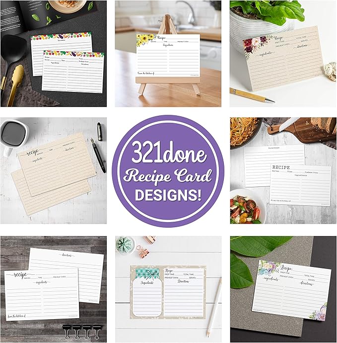 321Done Jumbo Rustic Recipe Cards (Set of 50) From the Kitchen Of 5x7 Extra Large - Kraft Tan Minimalist for Weddings, Bridal Shower - Double-Sided - Made in USA