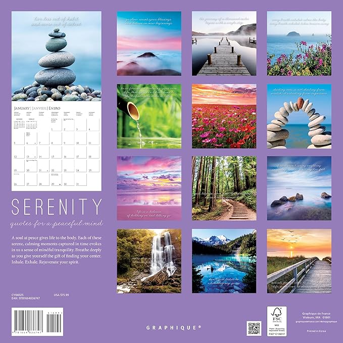Graphique 2025 Serenity Wall Calendar | 12” x 12” | Thick Paper | Home & Office Organizer | Large Monthly Grid | 3 Languages & Marked Holidays | 4 Month Preview Page for 2026
