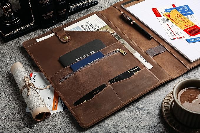 Personalized Leather Portfolio for Men, Engraved Leather Clipboard Portfolio Binder, Custom Leather Resume Padfolio for Women, Christmas Gift for His/Her (Clipboard, Khaki-Custom)