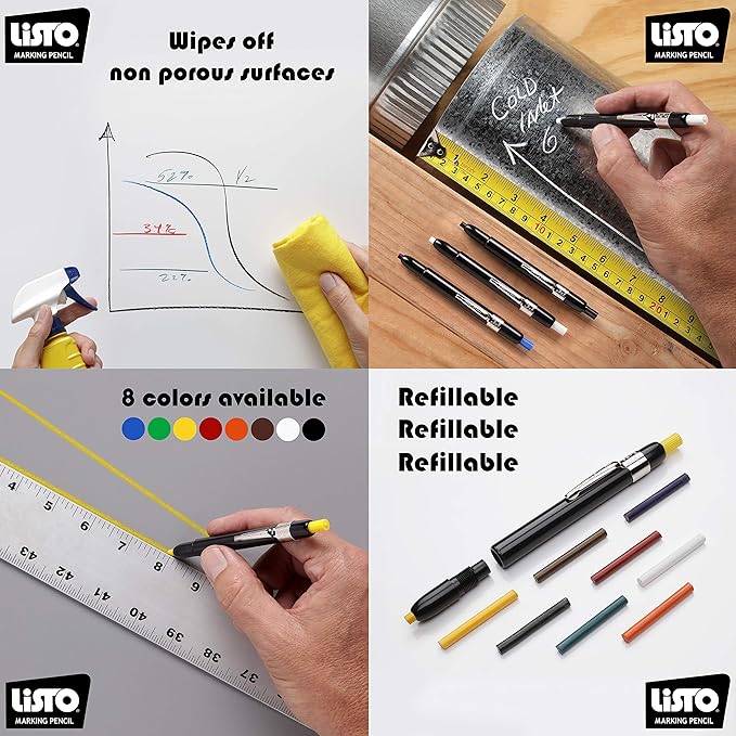 Listo 1620 - Box of 12 - ASSORTED COLORS - China Markers/Grease Pencils/China Marking/Pencils/Wax Pencils