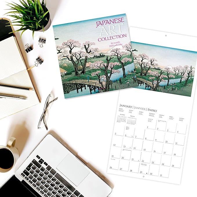 Graphique 2025 Japanese Art Collection Wall Calendar | 12” x 12” | Thick Paper | Home & Office Organizer | Large Monthly Grid | 3 Languages & Marked Holidays | 4 Month Preview Page for 2026