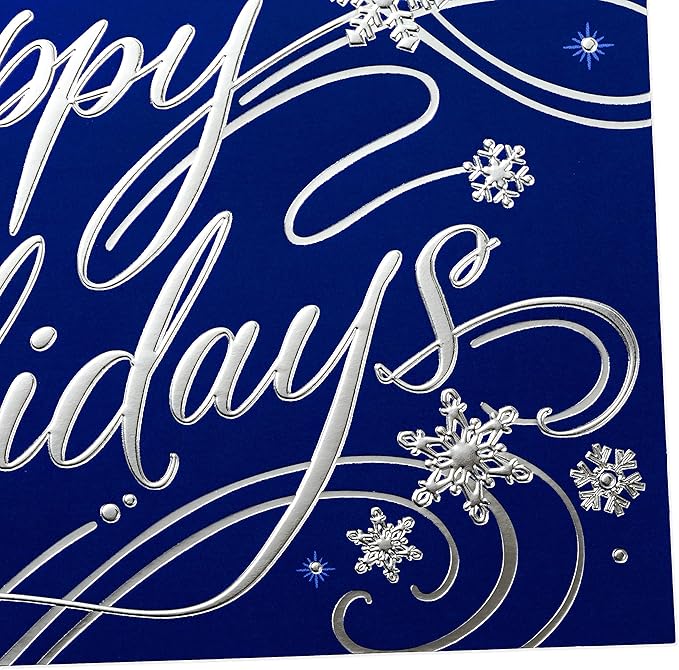 Hallmark Christmas Cards Boxed with Envelopes, Happy Holidays (40 Blue Holiday Cards)
