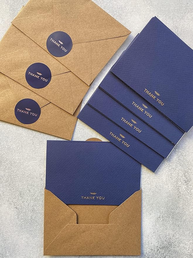 RUN2PRINT Navy Blue Thank You Cards With Envelopes & Stickers - 36 Pack