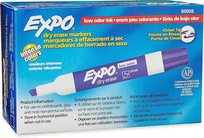 EXPO 80008 Low-Odor Dry Erase Markers, Chisel Tip, Purple, 12-Count