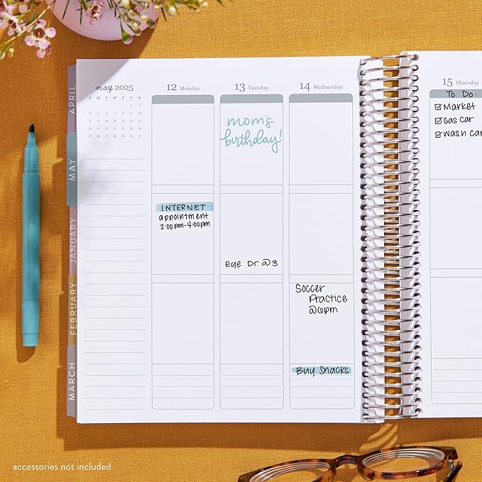 Erin Condren 12-Month Spiral Life Planner (Jan 2025 - Dec 2025) | 7x9 Weekly Planner with Monthly Calendars | Canvas Asterisk Covers, Bold Blooms Interior, Vertical Layout, Platinum Coil