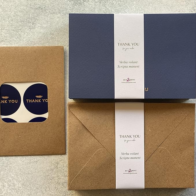 RUN2PRINT Navy Blue Thank You Cards With Envelopes & Stickers - 36 Pack
