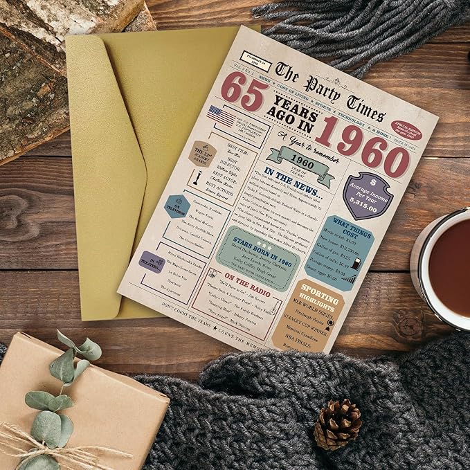 Funny 65th Birthday Card Gifts for Women Men, Retro Gifts for 65 Year Old Woman Man, 65th Birthday Decorations for Grandpa Grandma