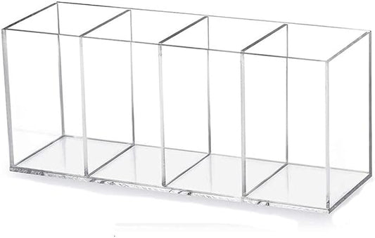 Acrylic Pen Holder 4 Compartments Clear Pencil Holder Organizer Makeup Brush Holder