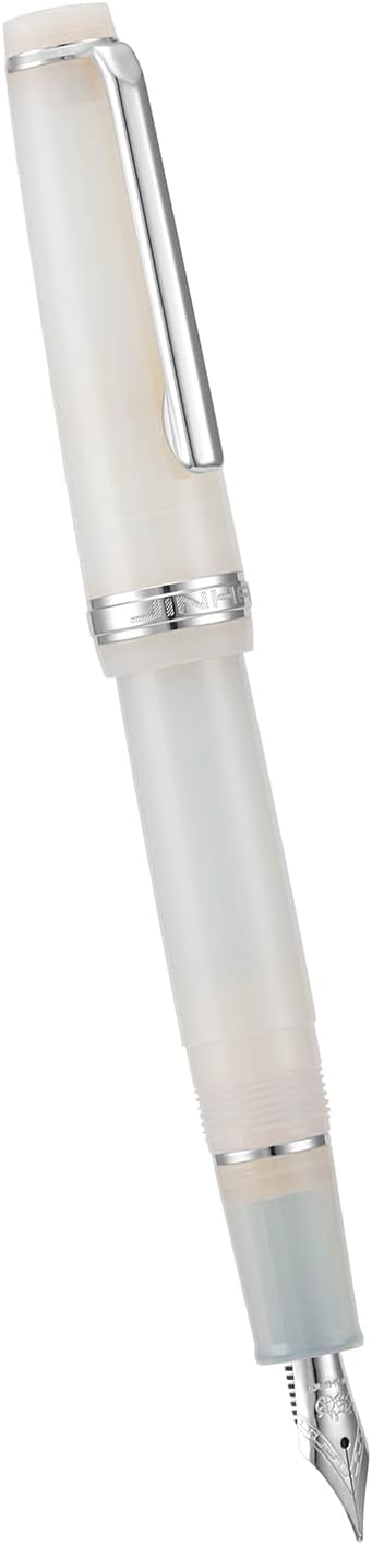 Jinhao 82 Acrylic Fountain Pen, Iridium Bent Nib with Ink Converter, Transparent Ivory White Classic Design Calligraphy Pen (Silver Trim)