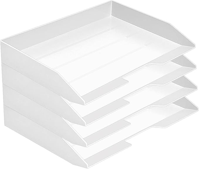 Acrimet Stackable Letter Tray 4 Tier Side Load, Plastic, Desktop File Organizer (White Color)