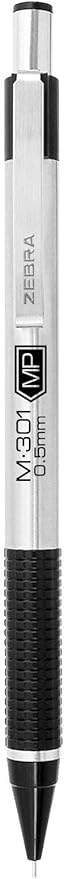 Zebra Pen M-301 Mechanical Pencil, Stainless Steel Barrel, Medium Point, 0.7mm, Black Grip, 2-Pack