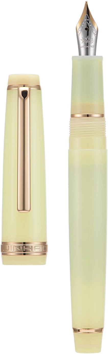Jinhao 82 Acrylic Fountain Pen, Iridium Bent Nib with Ink Converter, Transparent Yellow Classic Design Calligraphy Pen (Gold Trim)