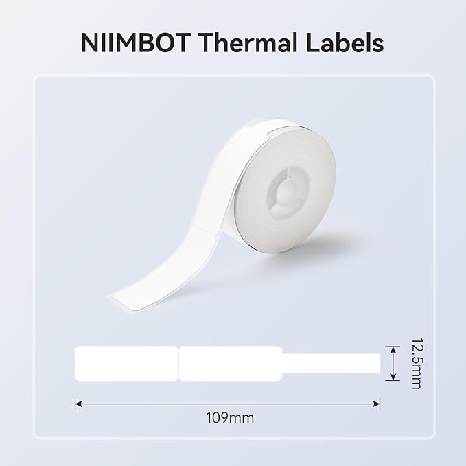 NIIMBOT White Cable Labels Maker Tape for D11/D110/D101 Label Maker, 0.49'' x 4.29'' -65 Tapes/Roll, Thermal Label Tape for Home Office Labeling Tape Replacement