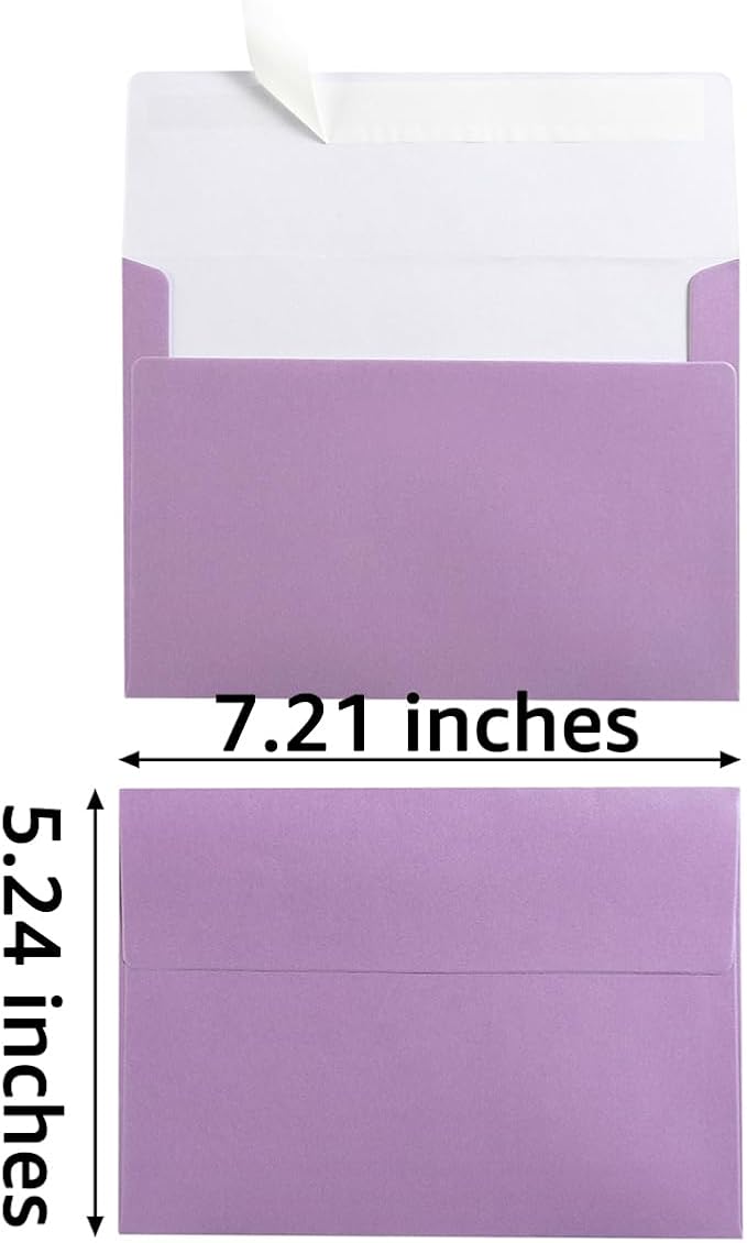 50 Pieces Metallic Shiny Purple Color Self Seal Envelopes for 5x7 Greeting Cards, Invitations, Postcards (Purple, 5x7)