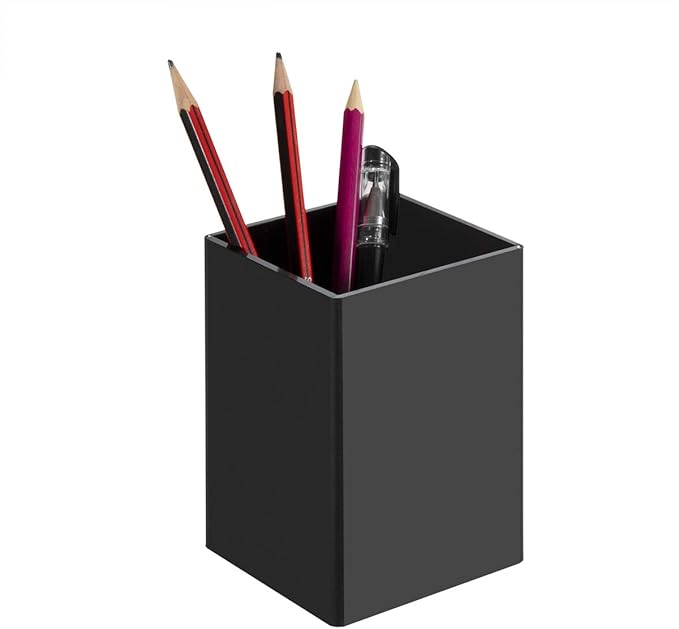 NIUBEE Black Acrylic Pen Holder 2 Pack, Desktop Pencil Cup Stationery Organizer for Office Desk Accessory