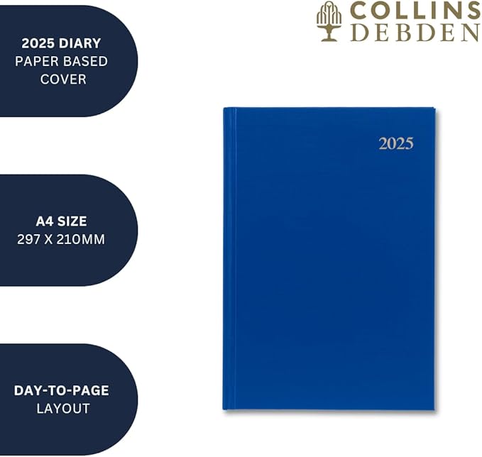 Collins Essential 2025 Business Diary - A4 Day to a Page Planner with Leathergrain Hardback Cover - Yellow - ESSA41.45-25