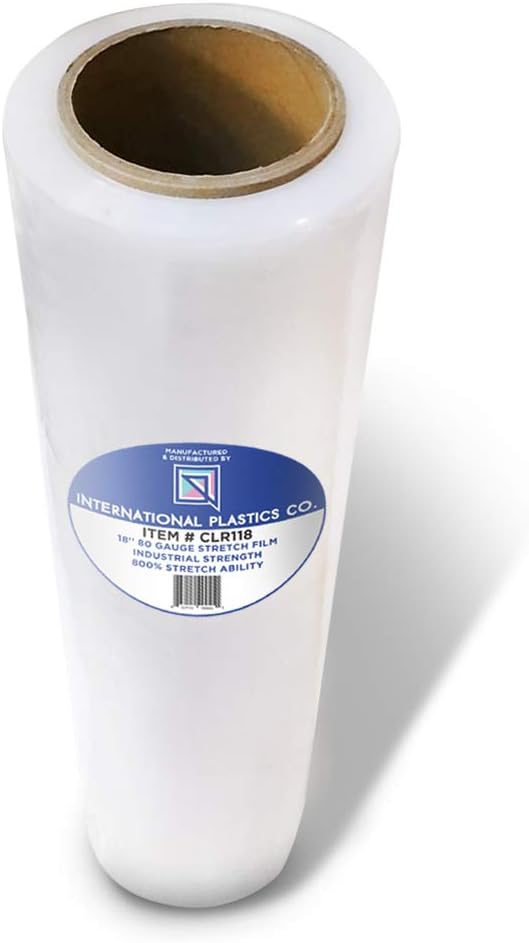 80 Gauge Plastic Stretch Film/Wrap with Tension Handles 1200ft 500% Stretch Clear Cling Durable Adhering Packing Moving Packaging Heavy Duty Shrink Film (18", 1)