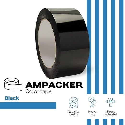 Heavy Duty Packaging Color Tape for Shipping,Packing and Moving 3" Wide x 2.0 Mil Thick -110 Yrd Roll -Acrylic Adhesive Tape for Box Sealing. (4 Rolls, Black, 3" Wide x 110 yds)