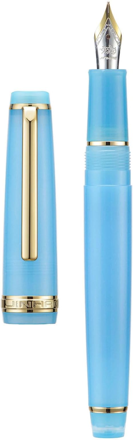 Jinhao 82 Acrylic Fountain Pen, Iridium Bent Nib with Ink Converter, Transparent Sea Blue Classic Design Calligraphy Pen (Gold Trim)