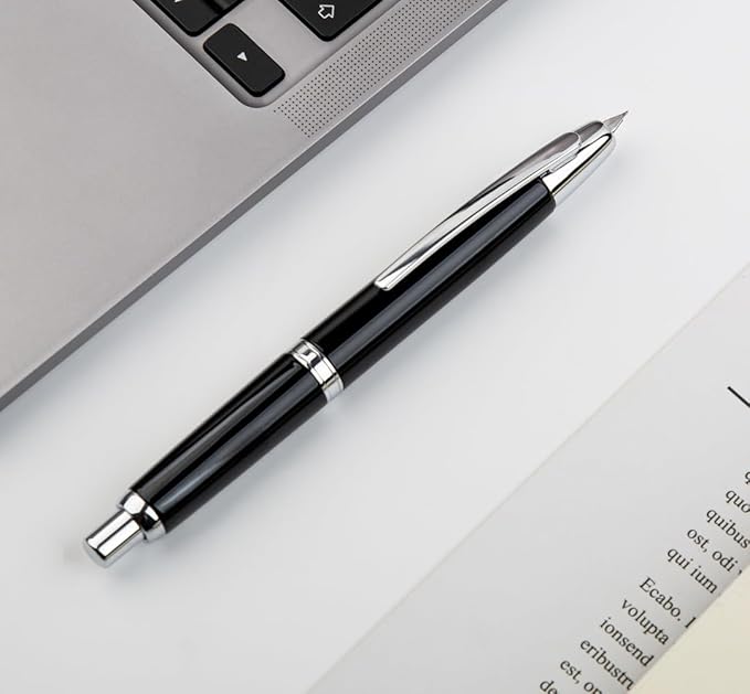 JINHAO 10 Press Fountain Pen, Retractable Metal Pen with Ink Converter (F Nib 0.5mm, Bright Black)