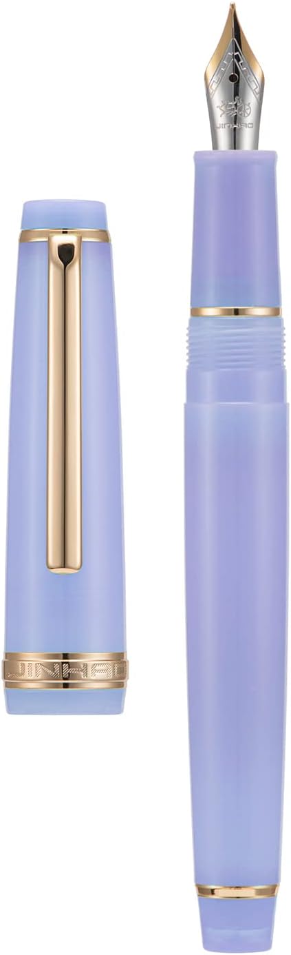 Jinhao 82 Acrylic Fountain Pen, Iridium Bent Nib with Ink Converter, Transparent Purple Classic Design Calligraphy Pen (Gold Trim)