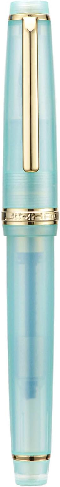 Jinhao 82 Acrylic Fountain Pen, Iridium Bent Nib with Ink Converter, Transparent Lake Blue Classic Design Calligraphy Pen (Gold Trim)