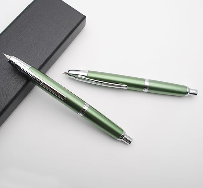 JINHAO 10 Press Fountain Pen, Retractable Metal Pen with Ink Converter (F Nib 0.5mm, Light Pine Green)